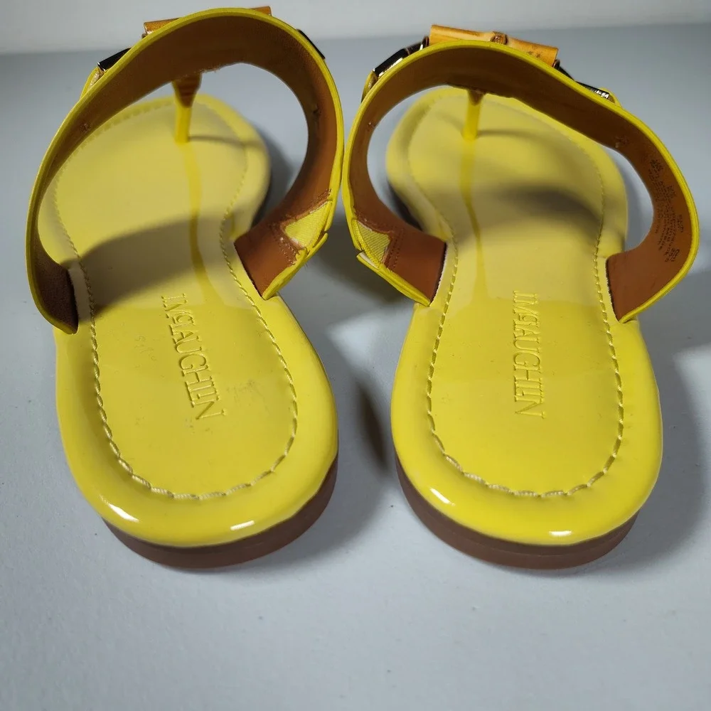 J. McLaughlin Nora Patent Leather Yellow Thong Sandals Flat Slides Womens 9